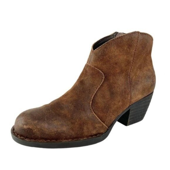 Born Michel Short Western Distressed Suede Ankle Boot in Brown